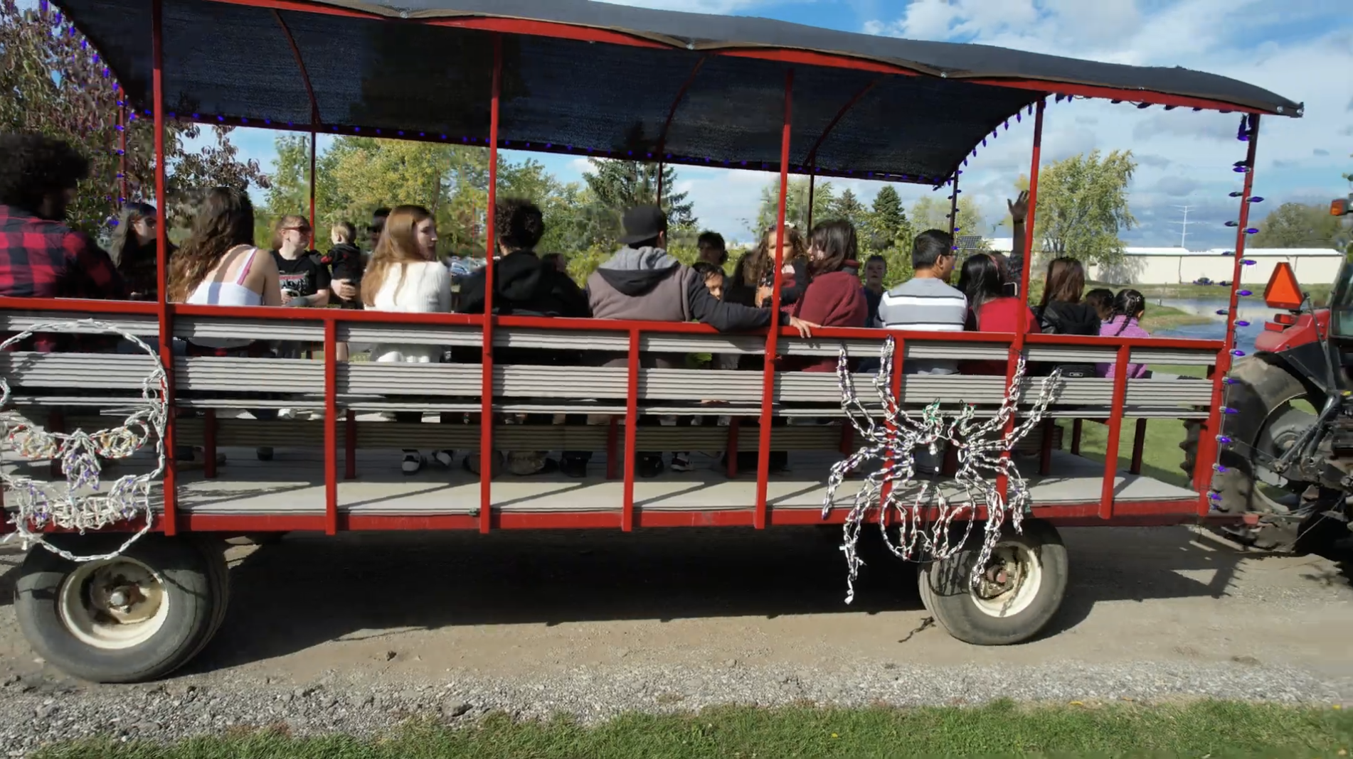 Families enjoying the hayride